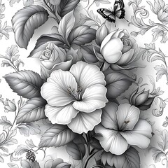 Fototapeta premium floral black white artwork garden illustration high resolution wallpaper