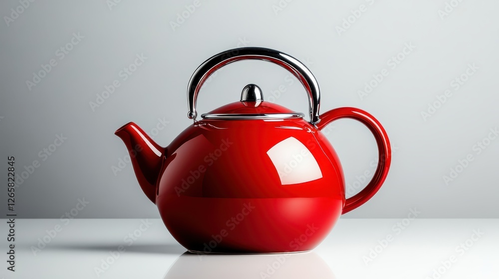 Poster an artistic photography of a shiny red kettle set against a soft gradient background, accentuating i