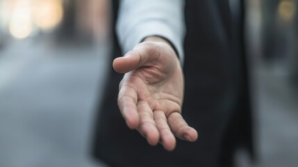 Fototapeta premium Outstretched hand, business, city, help, collaboration