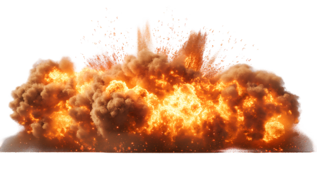 Fiery Explosion Massive Blast, Dramatic Smoke and Fire for Background Themes, isolated on transparent background.