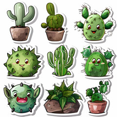 Adorable Cartoon Cactus and Succulents Illustration