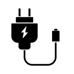 USB power plug charger Connector - Black Silhouette illustration Icon Vector