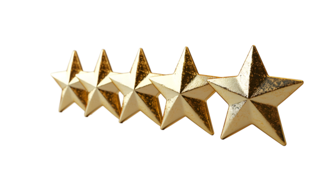 Golden Stars Premium Quality Award, Shiny Metal for Success Themes, isolated on transparent background.