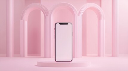 Minimalist Pink Display with Smart Phone in Artistic Environment