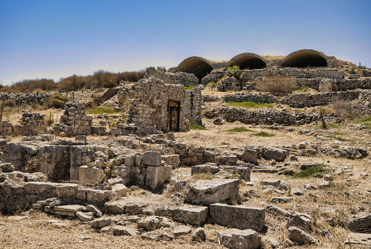 Landscape with ruins of Roman Baths of ancient Aptera