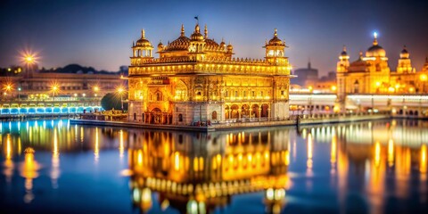 Naklejka premium Golden Temple Amritsar Night View, Tilt-Shift Miniature Photography