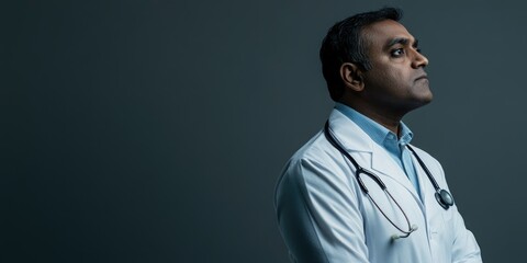Fototapeta premium Professional portrait of a physician wearing a white coat and stethoscope.
