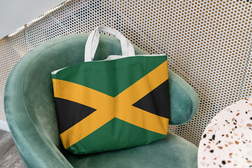 Shopping bag with the flag of Jamaica 3D Rendering