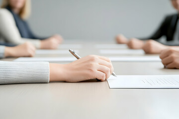 Fototapeta premium Signing the contract. Office background is blurred. Could be used in business articles