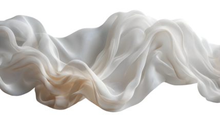 Cream Silk Fabric Drape Soft Waves Texture, Light Beige Design for Backgrounds, isolated on transparent background.