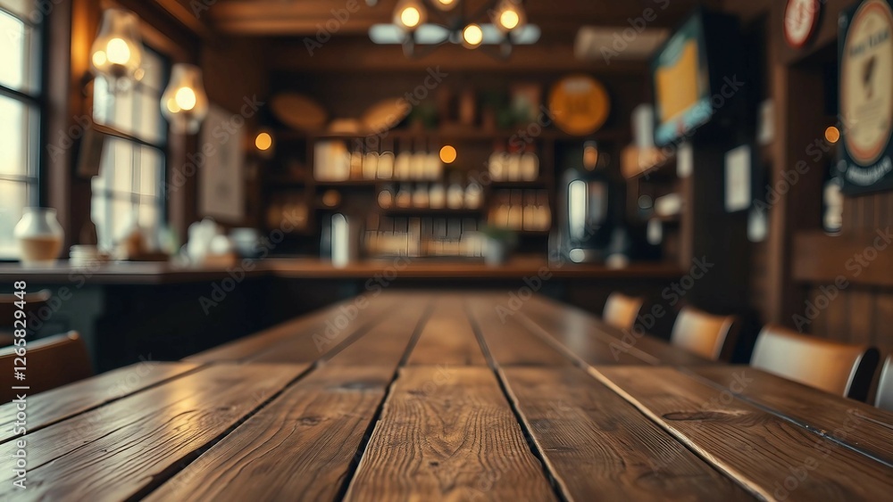 Aufkleber empty wooden table rustic and blurred background of bar or pub for product display high quality phot