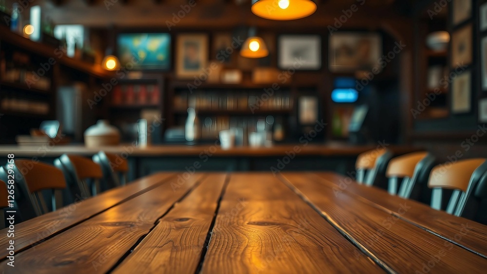 Aufkleber empty wooden table rustic and blurred background of bar or pub for product display high quality phot