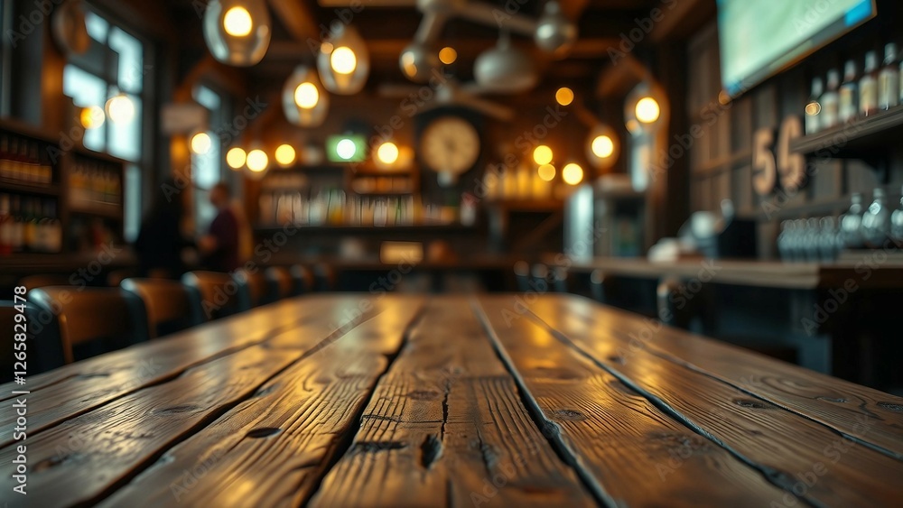 Aufkleber empty wooden table rustic and blurred background of bar or pub for product display high quality phot
