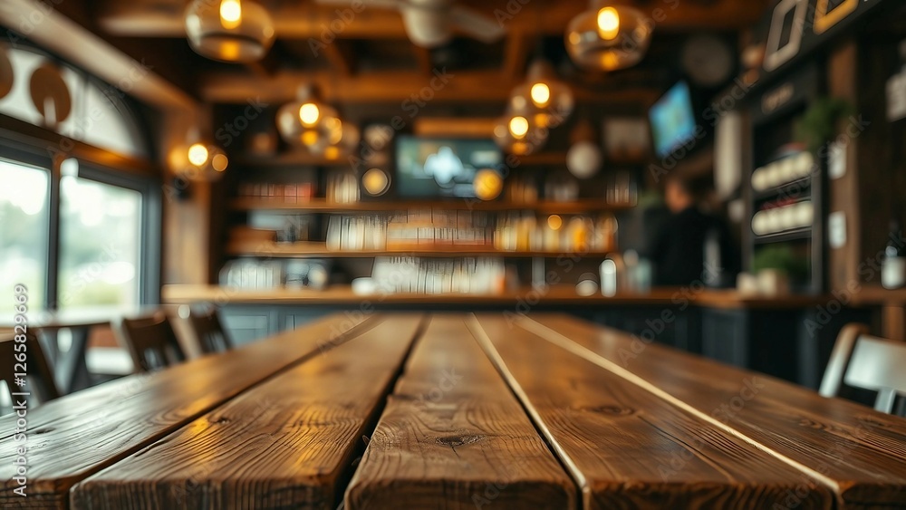 Aufkleber empty wooden table rustic and blurred background of bar or pub for product display high quality phot