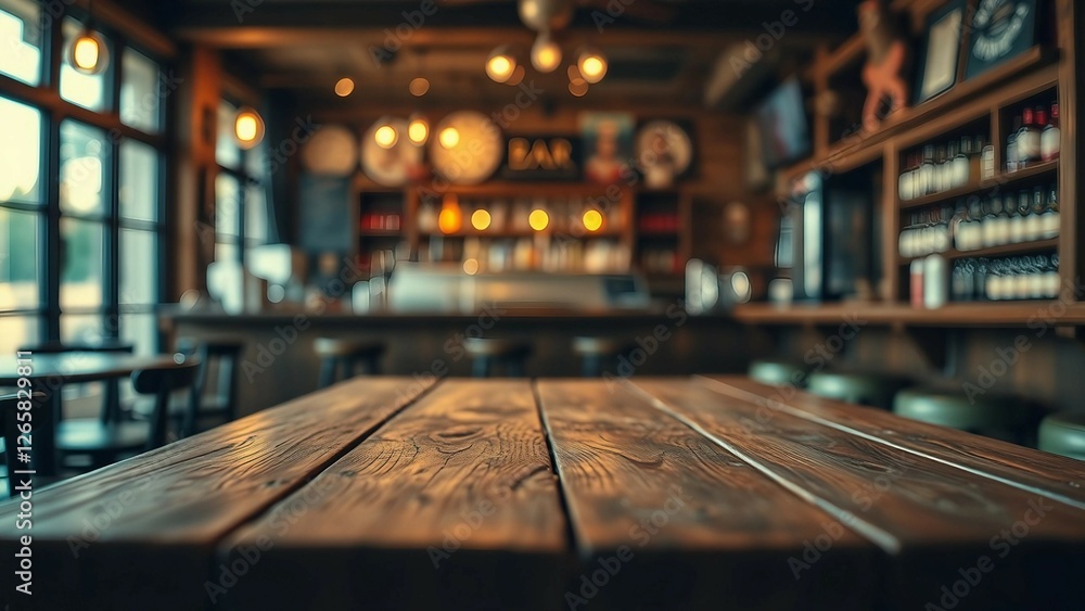 Aufkleber empty wooden table rustic and blurred background of bar or pub for product display high quality phot