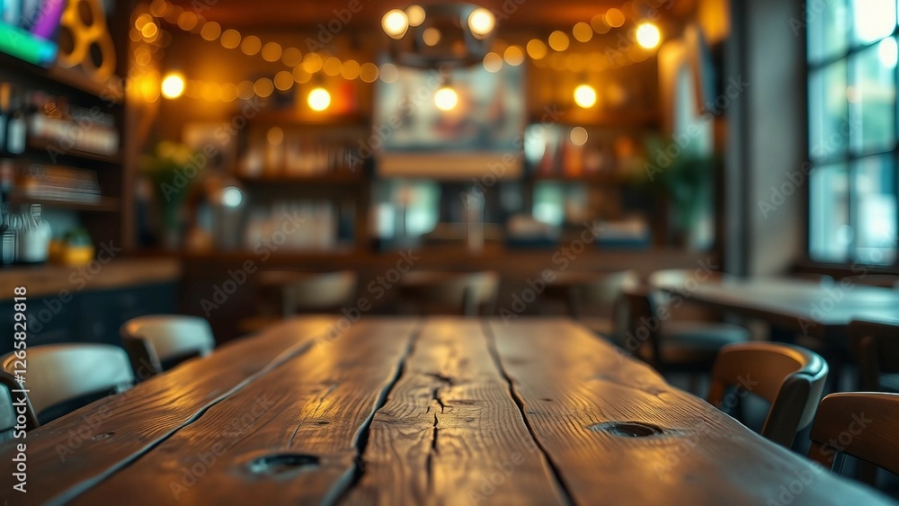 Aufkleber empty wooden table rustic and blurred background of bar or pub for product display high quality phot