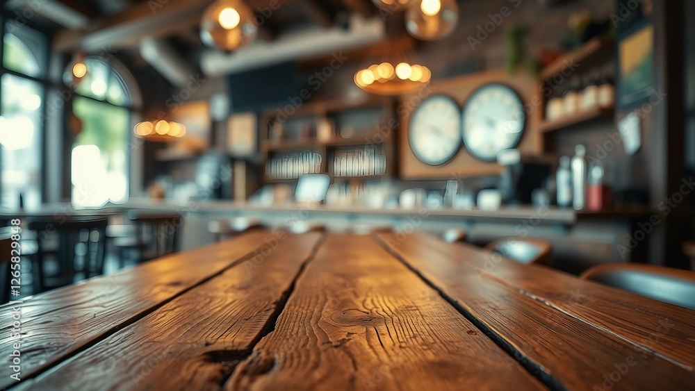 Aufkleber empty wooden table rustic and blurred background of bar or pub for product display high quality phot