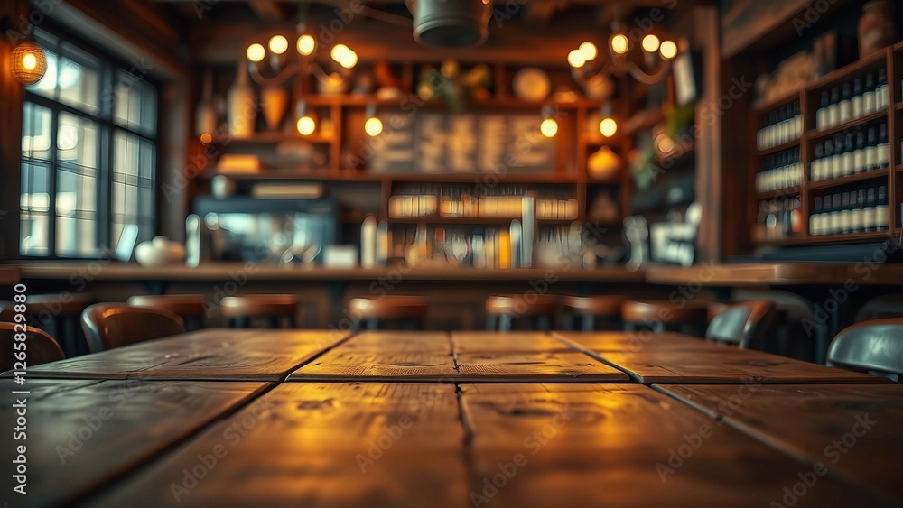 Aufkleber empty wooden table rustic and blurred background of bar or pub for product display high quality phot