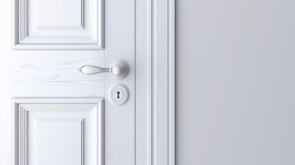 Fototapeta premium A clean white door handle attached to a minimalist white door.