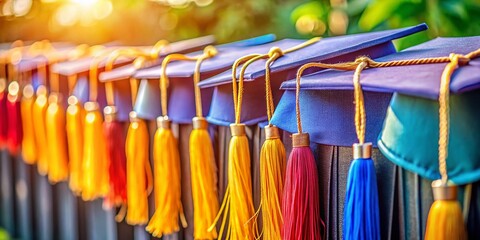 Graduation Caps and Tassels: Focused Close-up Shot with Copy Space for Text