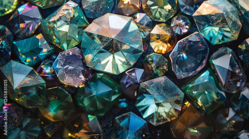 Poster colorful array of sparkling gemstones reflecting light in an artistic display