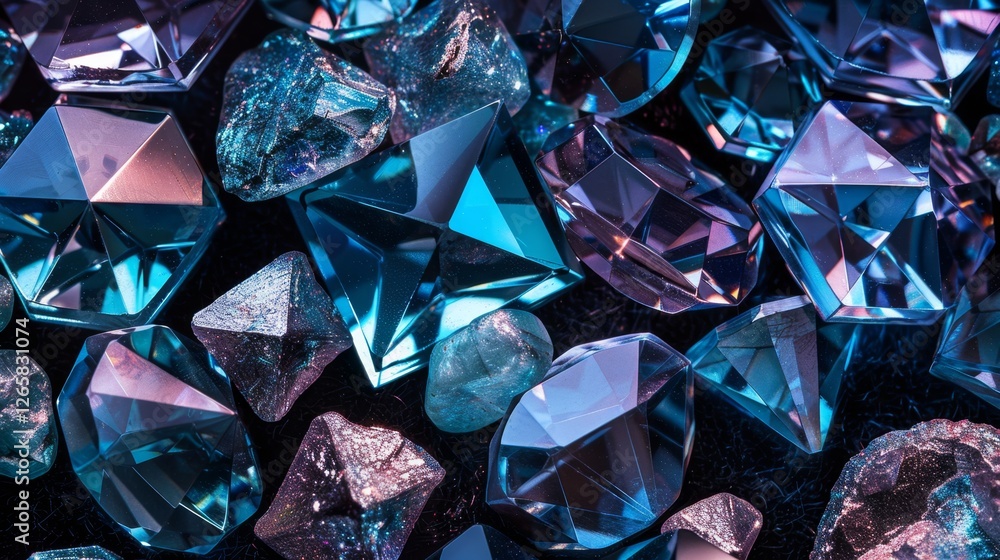Aufkleber colorful crystals and gems scattered on a dark surface creating a striking visual effect