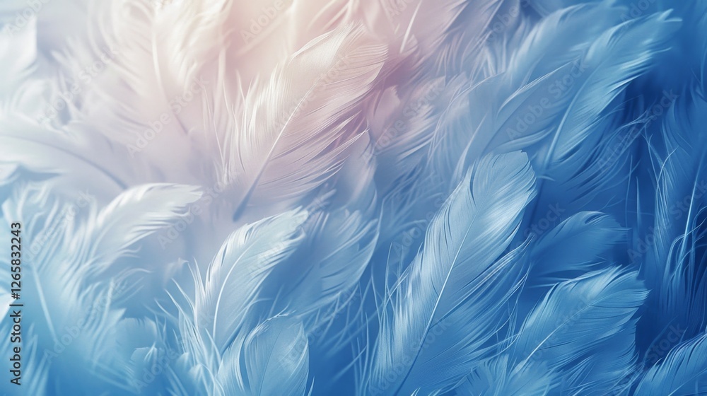 Poster soft blue feathers create a calming and artistic background with delicate textures and shades