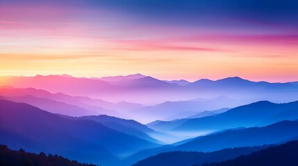 Fototapeta premium Vibrant Sunset Over Multicolored Mountain Ranges