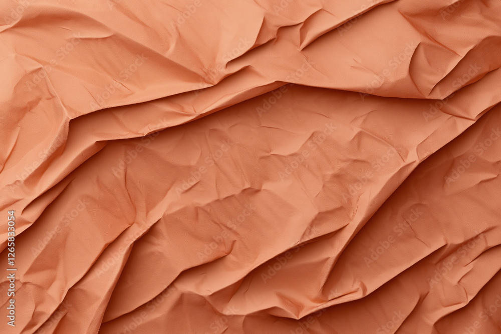 Poster creased texture of orange paper revealing intricate patterns and depth in light