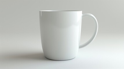 A plain white mug with a subtle design, resting on a clean white surface.