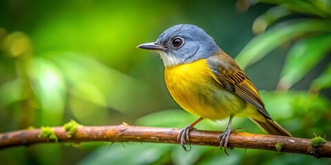 Obraz premium Grey-headed Canary-flycatcher Perched on Branch - Stunning Wildlife Photography