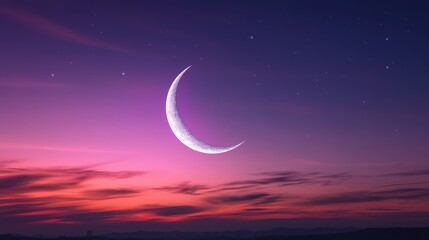 Fototapeta premium Beautiful Crescent Moon Over Vibrant Purple and Pink Sky at Dusk