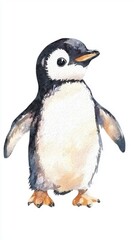 Naklejka premium Cute Watercolor Penguin Illustration on White Background