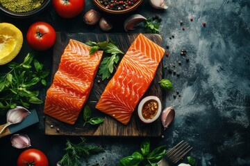 Fresh salmon fillets with herbs & spices