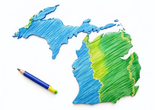 Hand-Drawn Animated Map of Michigan & USA: Scribble Style Stop Motion Educational Poster Template