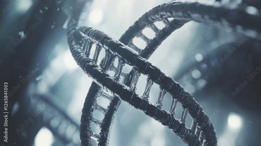 Poster abstract dna double helix strand close-up rendering with artistic lighting