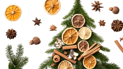 A nature inspired christmas tree isolated on white background