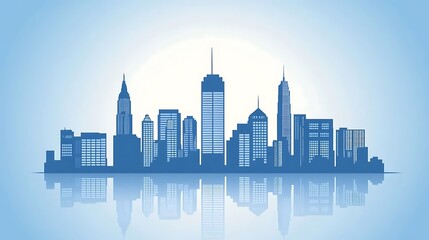 Fototapeta premium Blue Cityscape Skyline Reflection Modern Buildings