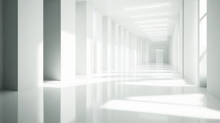 Fototapeta premium Modern office lobby with clean, minimal design and natural light, embodying simplicity and elegance.