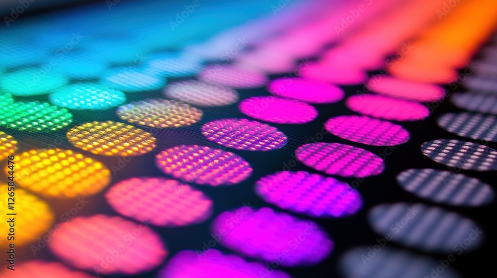 Poster abstract colorful dot array lighting up a dark surface for creative backgrounds