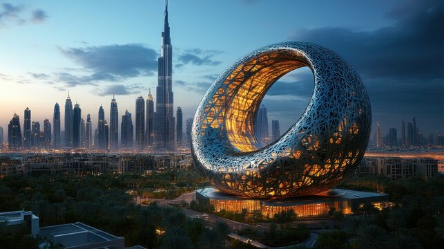 Dubai futuristic architectural marvel at dawn