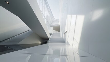 Fototapeta premium Modern office lobby with clean, minimal design and natural light, embodying simplicity and elegance.