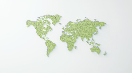 3D Green World Map On White Background