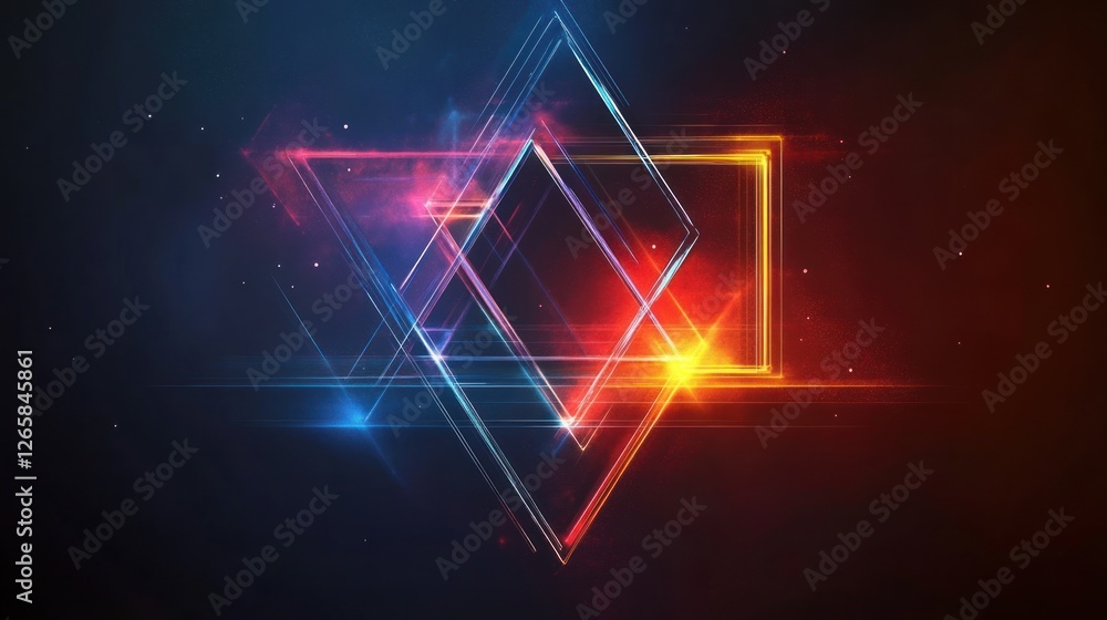 Aufkleber geometric abstract background with glowing lines and colorful particles