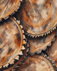 Fototapeta premium Lumber mill saw blades close-up wood texture industrial setting