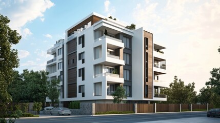 Obraz premium Modern residential building with clean design, showcasing simplicity and contemporary living. 