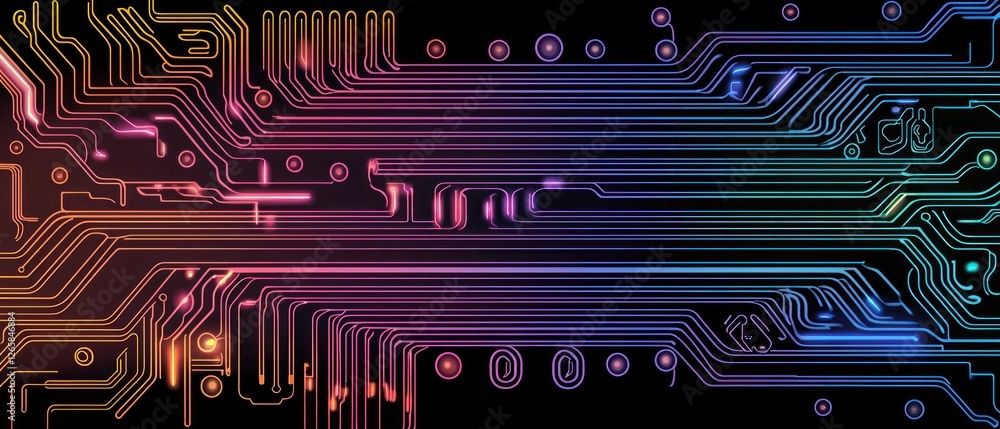 Aufkleber abstract colorful circuit background with glowing lines and geometric patterns