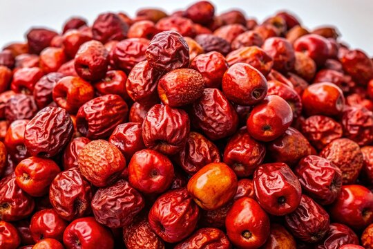 Heap of Red Jujube Fruits on White Background -  Chinese Apple, Indian Plum, Masau, Ber