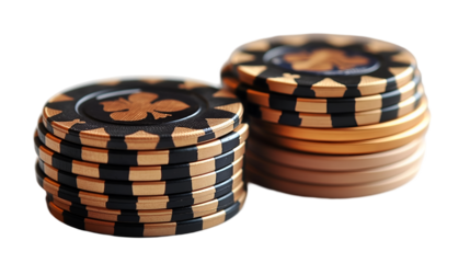 Black Gold Poker Chips Luxury Casino Stack, Round Design for Gamble and Wealth Themes, isolated on transparent background.