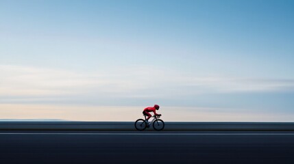 Cyclist on road, tranquil sky, daytime, motion blur, stock photo